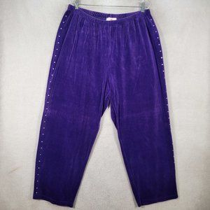Y2K Quacker Factory Purple Velour Pull On Rhinestone Casual Jogger Track Trouser